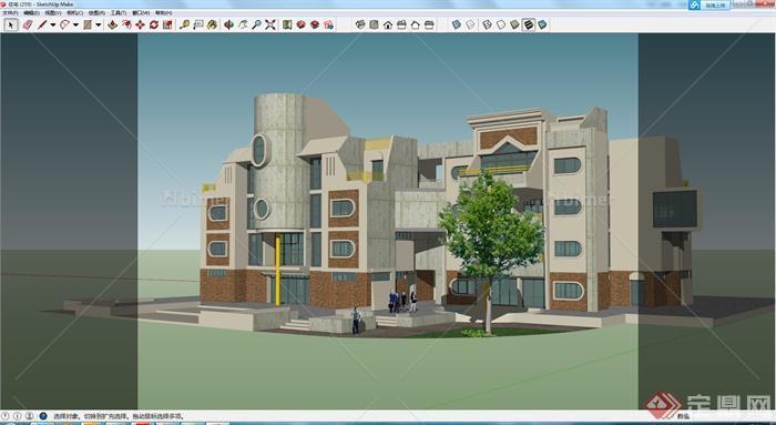 某现代多层建筑住宅楼设计SU模型素材