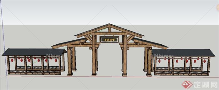 园林景观节点木质门廊与长廊设计SU模型