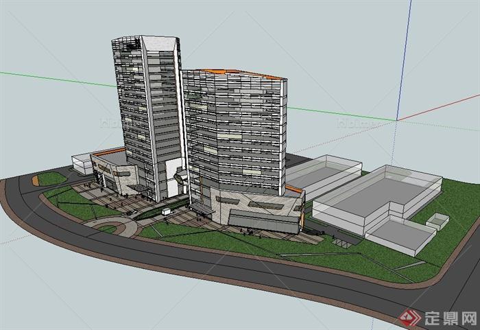 现代风格庞大汽车园综合服务办公楼建筑设计su模