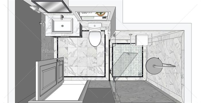 现代风格室内小型卫生间设计su模型[原创]