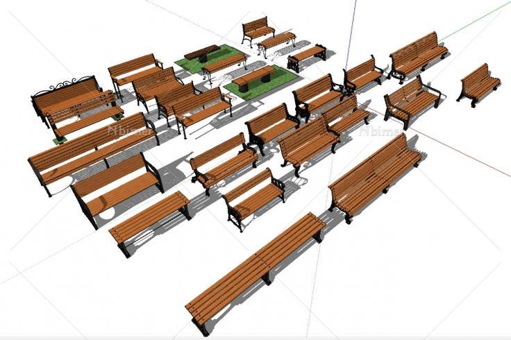 27款精选户外长凳、椅子SketchUp模型下载，款款