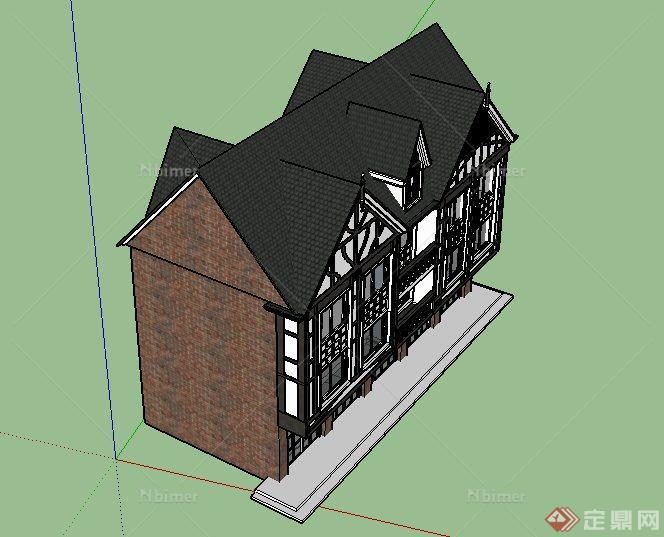 某欧式三层坡屋面商业建筑设计SU模型