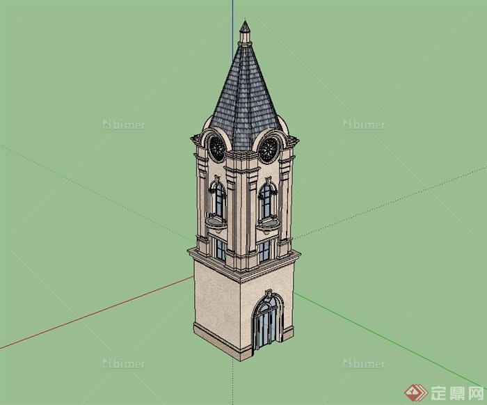 欧式塔楼景观设计su模型[原创]