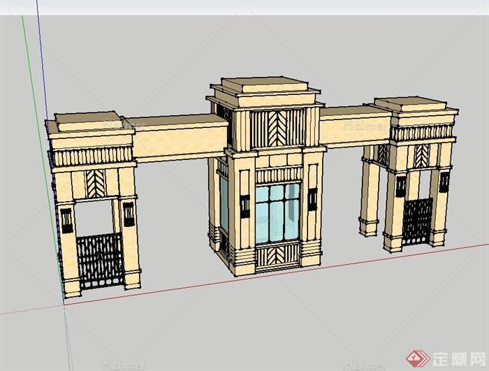 某新古典风格精致详细大门造型设计SU模型[原创]