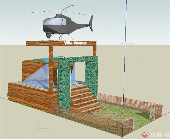现代风格直升机停放处su模型