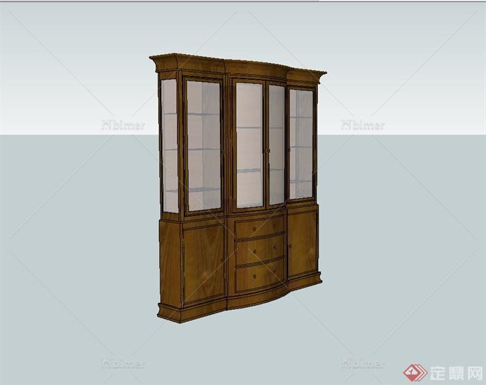 室内木质储物柜子设计su模型