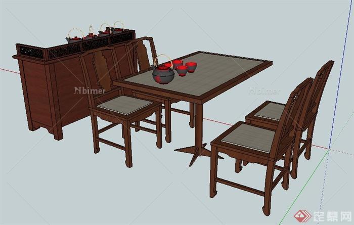 中式风格茶柜、茶桌椅su模型
