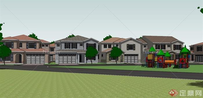 某小区别墅住宅楼建筑设计su模型（可用作普通住