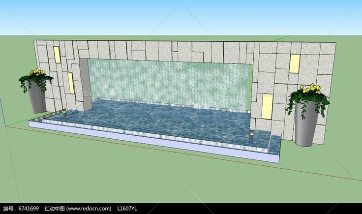 水帘水景景墙的SU模型