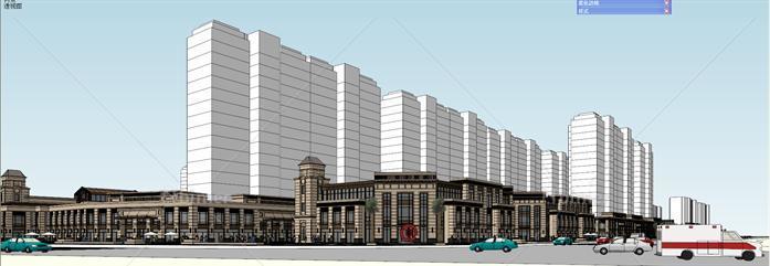 长沙某新古典风格沿街商业建筑设计方案SU模型[原