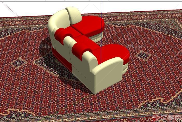 现代风格室内沙发及地毯设计SU模型[原创]