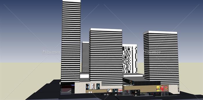 青岛某现代商业购物广场中心建筑设计方案SU模型
