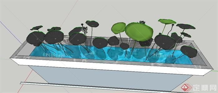 园林景观节点条形水池设计SU模型