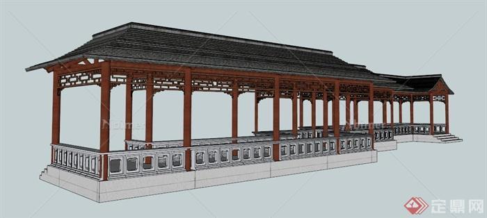 中式风格景观文化长廊设计su模型