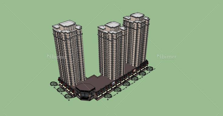 古典风格小区带商业裙房(80272)su模型下载