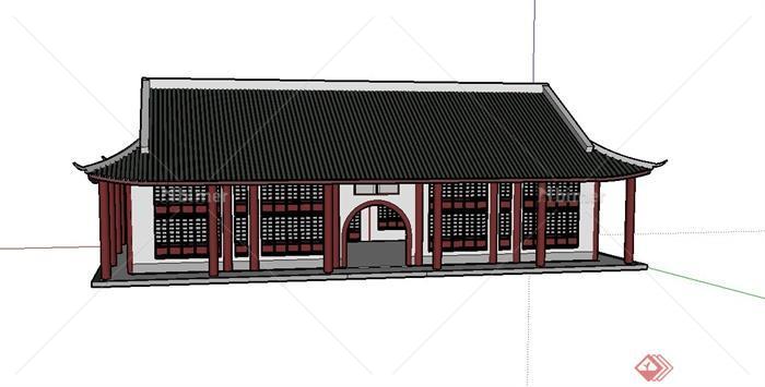 某古典中式单层道观建筑设计SU模型