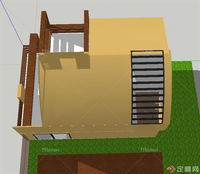 两层独栋弧形顶别墅建筑设计SU模型[原创]