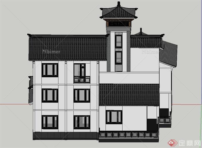 古典中式两层别墅建筑设计SU模型[原创]