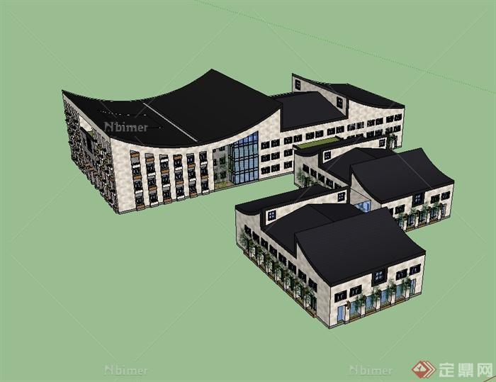 某日式风格详细精致图书馆建筑楼设计su模型[原创