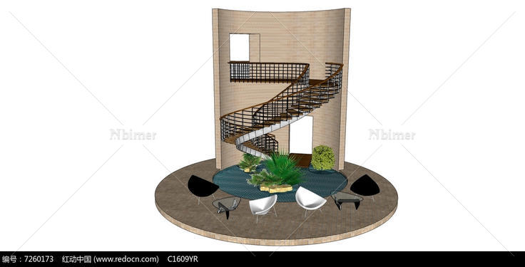 室内旋转楼梯su模型