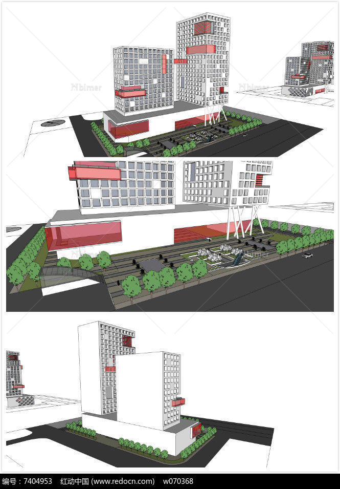 商业区现代风格酒店SU建筑模型