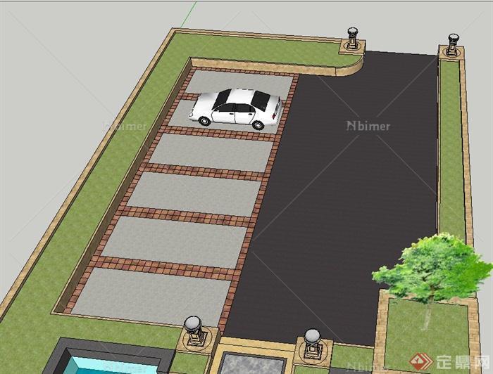 现代风格某住宅建筑庭院景观设计SU模型