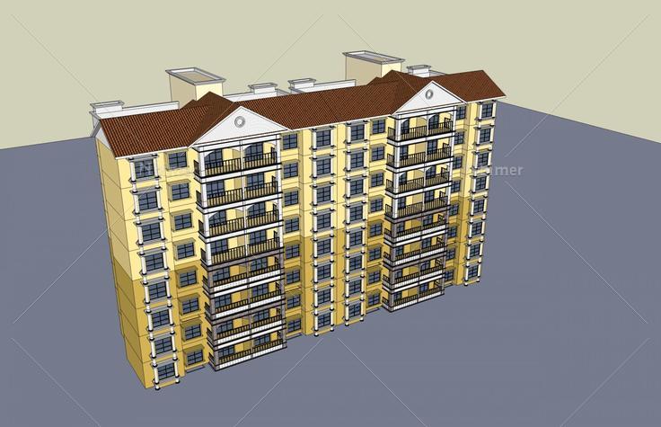 简欧风格小高层住宅楼(46380)su模型下载