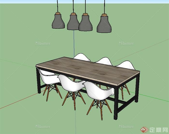 简单的餐桌椅小吊灯设计su模型[原创]