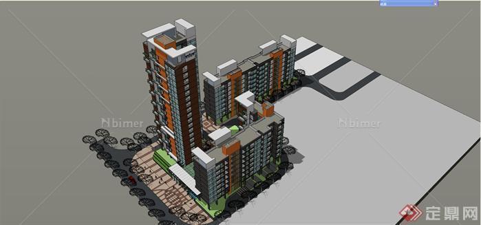 深圳某现代风格住宅项目建筑方案设计SU模型[原创