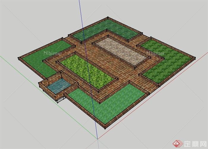某现代风格庭院艺术菜地设计SU模型[原创]
