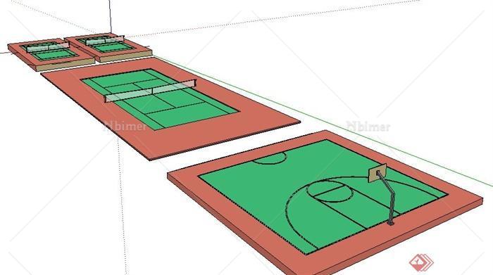 篮球场排球场网球场设计su模型