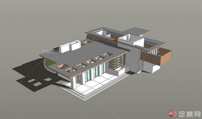 赖特设计单层住宅建筑SU模型