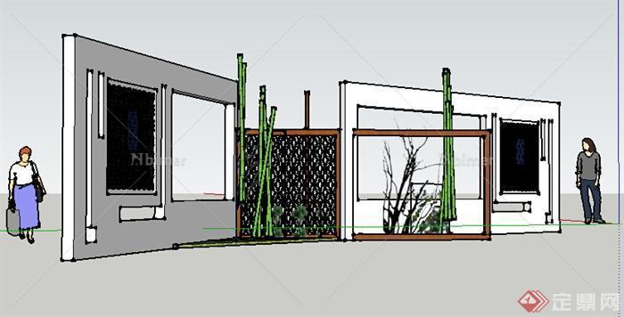 园林景观之现代景墙设计方案SU模型3