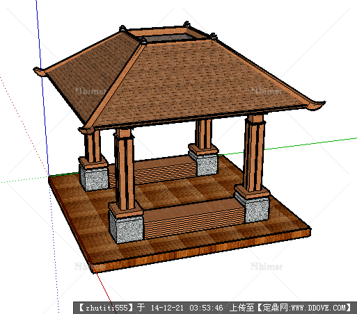 木质四角方亭su模型