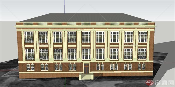 某三层黄色小学教学楼建筑设计SU模型