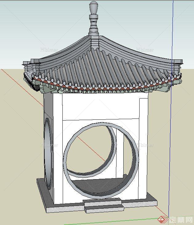 古典中式带宝顶的四角亭设计SU模型