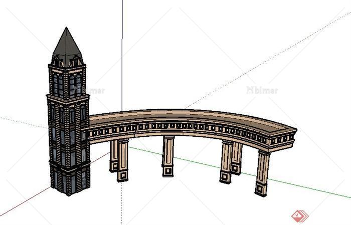 某欧式风格建筑廊架设计SU模型