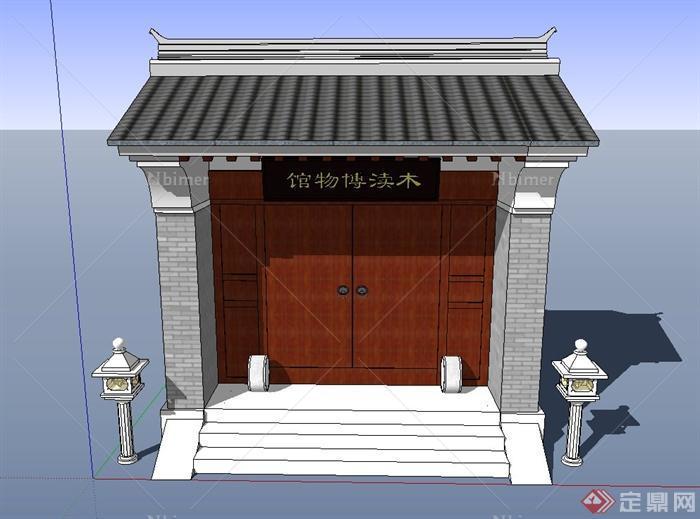 古典中式风格博物馆建筑大门设计SU模型