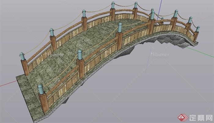 中式木栏杆石桥su模型[原创]