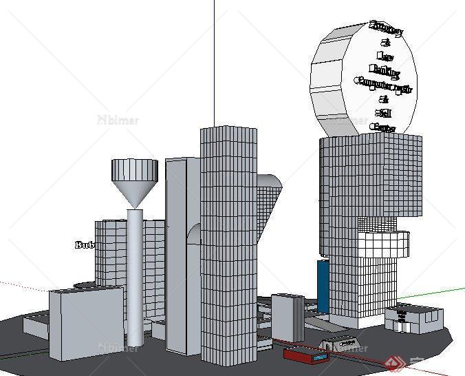 现代城市商业中心建筑su概念模型