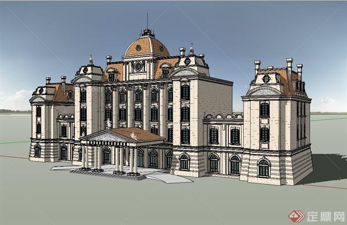 某欧式风格详细格林豪泰酒店建筑设计su模型[原创