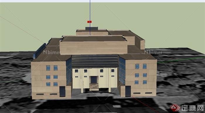 现代某两层乡村行政办公楼建筑设计SU模型
