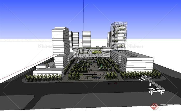 某现代风格办公环境设计su模型（含建筑及广场）