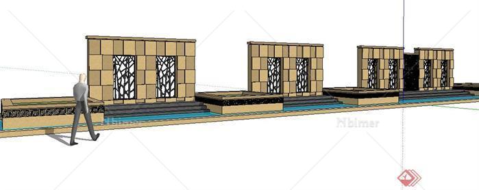 某现代风格景墙 树池 水景设计SketchUp(SU)3D模