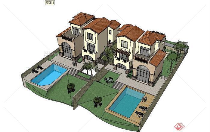 地中海独栋别墅建筑方案SU精致设计模型