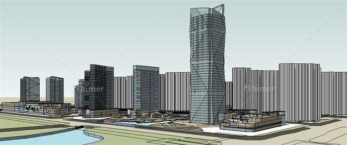 滨河商业广场综合体建筑设计方案su模型[原创]