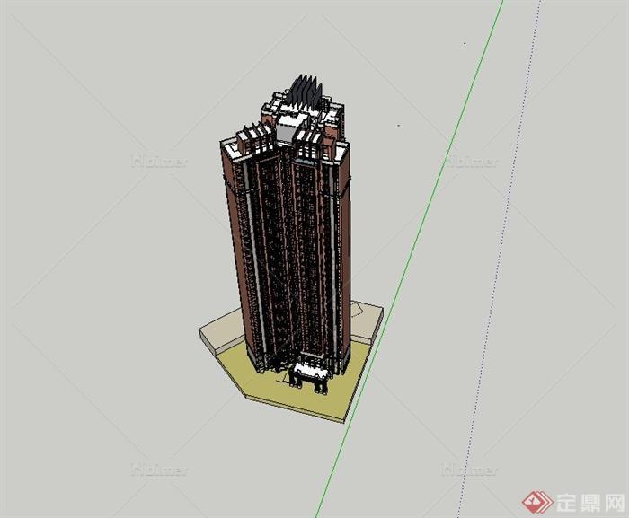 某新古典三棱形高层住宅建筑设计SU模型