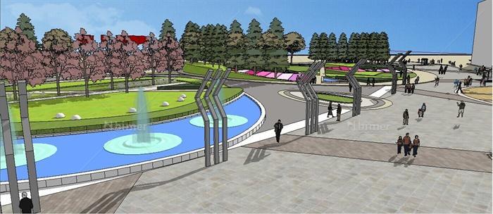 某城市市民休闲公园绿化景观设计sketchup模型[原