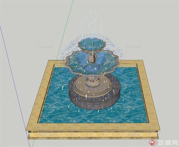 新古典喷泉水池设计SU模型