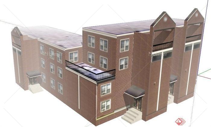 现代多层居住公寓建筑设计su模型